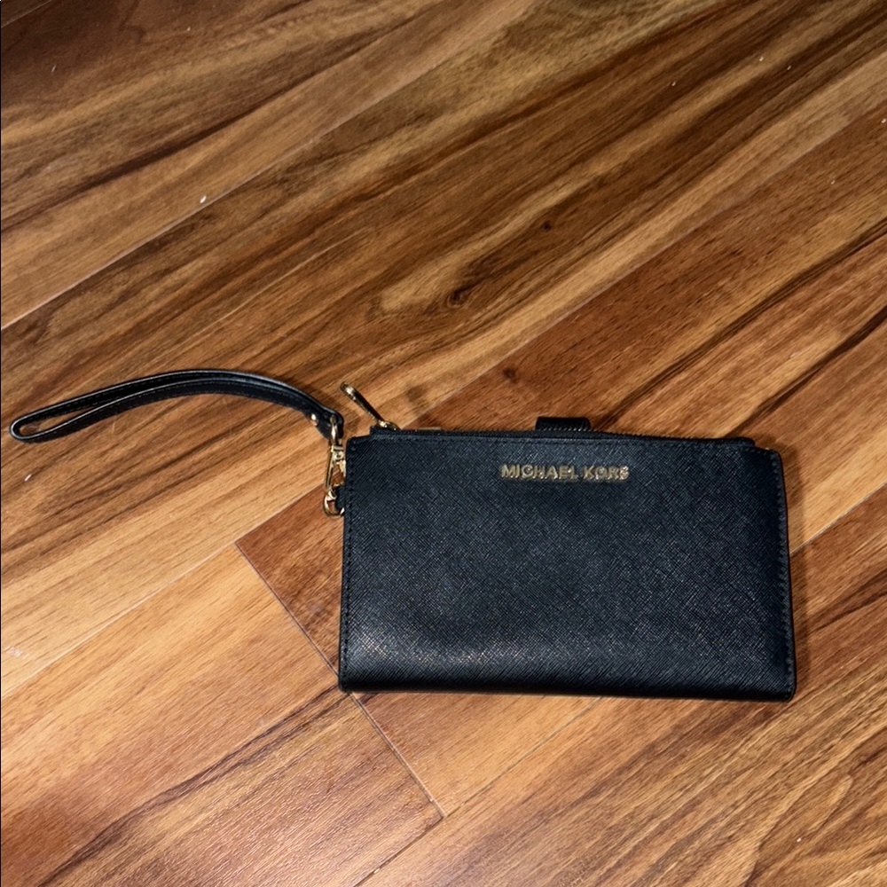 Michael Kors Black Wristlet with Gold Accents